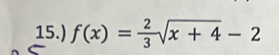 15.) f(x)= 2/3 sqrt(x+4)-2