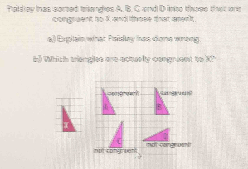 Solved: Paisley has sorted triangles A, B, C and D into those that are ...