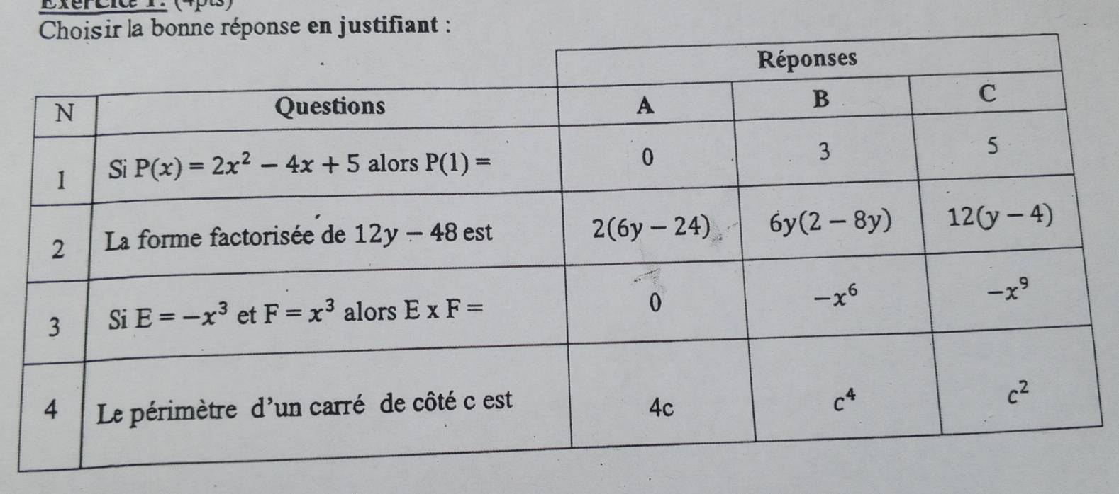 Exercic 1: (4pts)
: