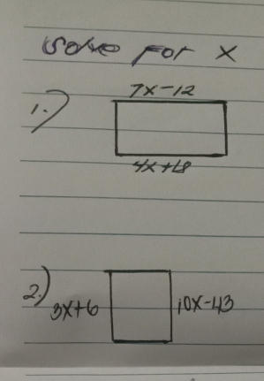 soke For x
2 □ 10x-43
3x+6