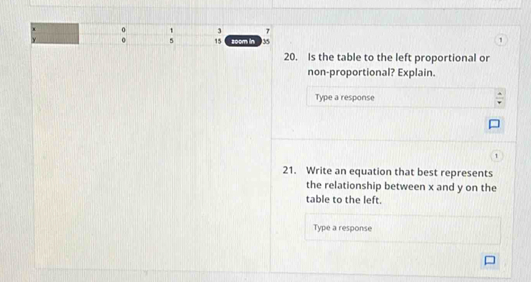 Solved: 1 20. Is the table to the left proportional or non-proportional ...