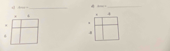 Area= _ 
d) Area= _
x 6
× -8
x
×
-8
6