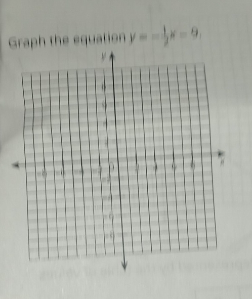 Graph the equation y=- 1/2 x-9,