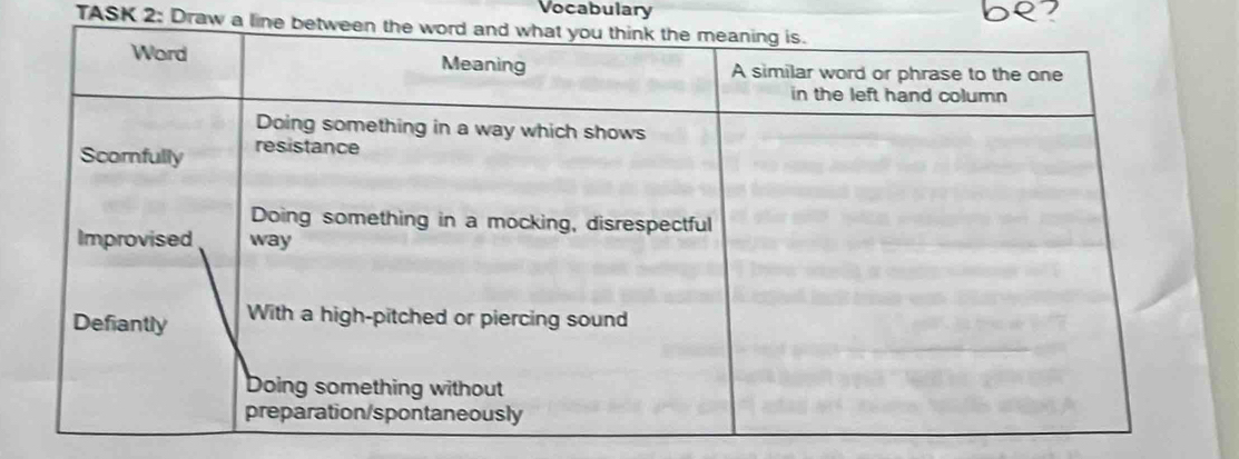 Vocabulary DR 
TASK 2: Draw a line betw