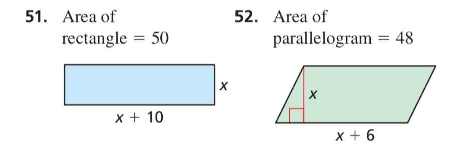 Area of 52. Area of
rectangle =50 parallelogram =48