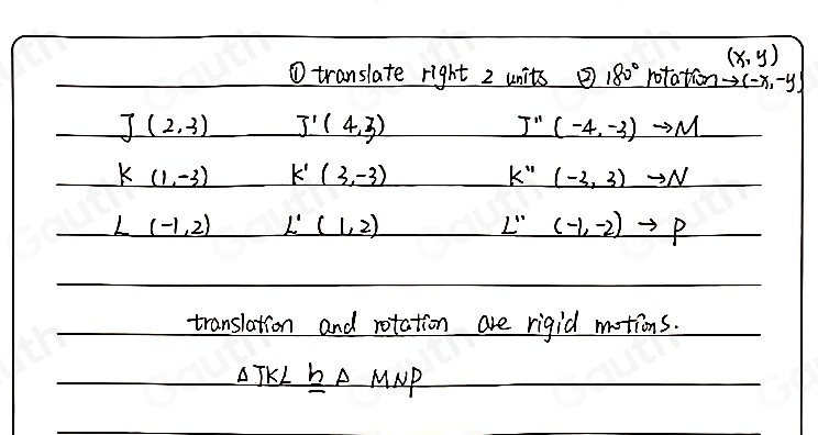 Solved: Is JKL congruent to MNP ? If so, what composition of ...
