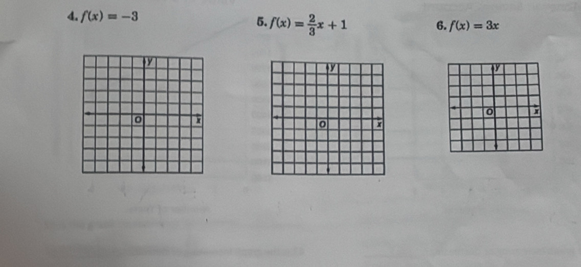 f(x)=-3 5. f(x)= 2/3 x+1
6. f(x)=3x