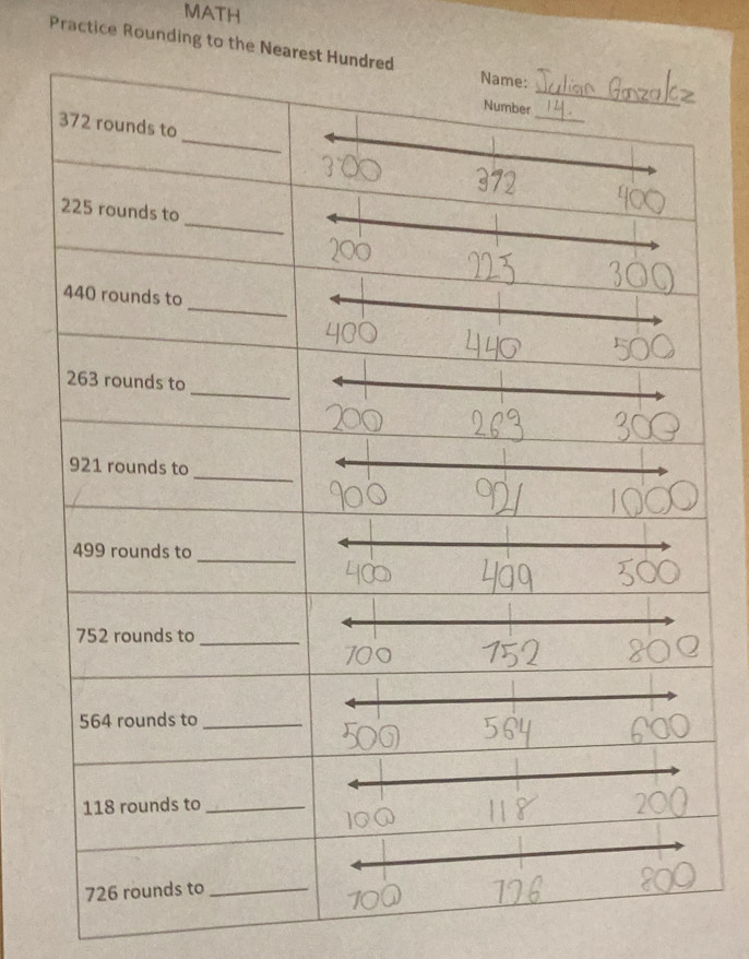 MATH 
Practice Rounding to the N