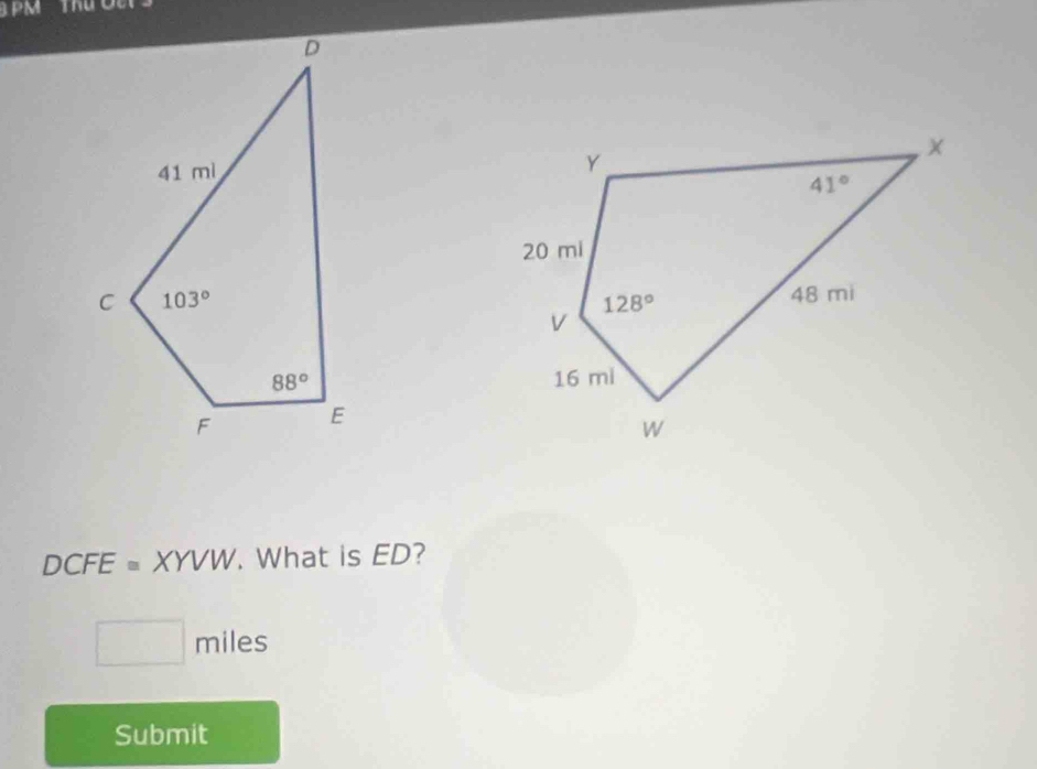 Tủ  ou

DCFE≌ XYVW. What is ED?
□ miles
Submit