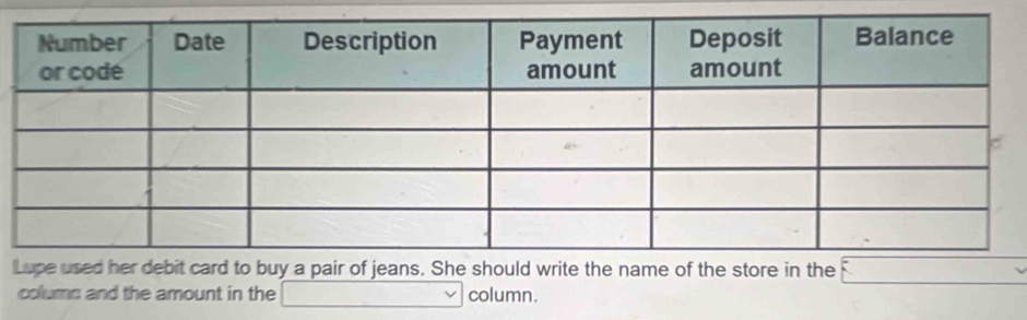 colums and the amount in the column.