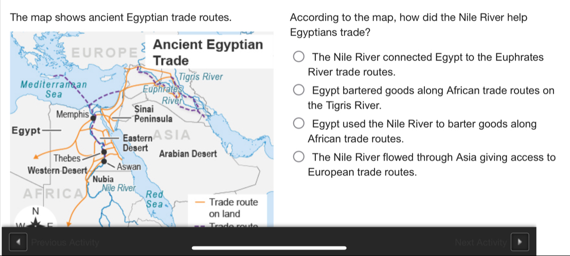 Solved: The map shows ancient Egyptian trade routes. According to the ...