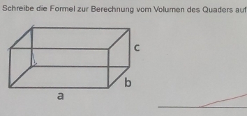 Schreibe die Formel zur Berechnung vom Volumen des Quaders auf 
_ 
_