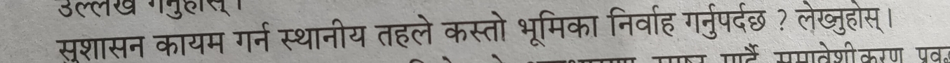 a 
सुशासन कायम गर्न स्थानीय तहले कस्तो भूमिका निर्वाह गर्नुपर्दछ ? लेख्ुहोस्।