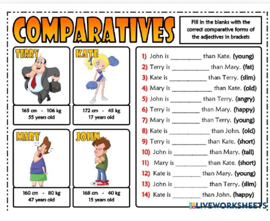 Risolto:Fill in the blanks with the COMPARATIVES correct comparative ...