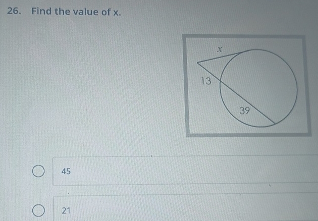 Find the value of x.
45
21