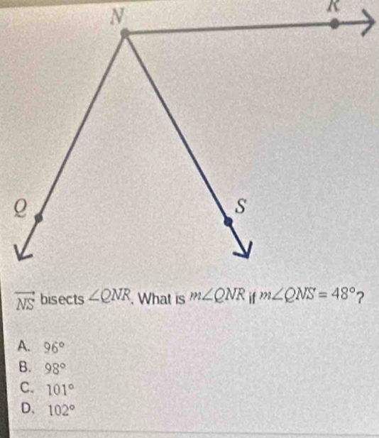 vector NS
A. 96°
B. 98°
C. 101°
D、 102°
