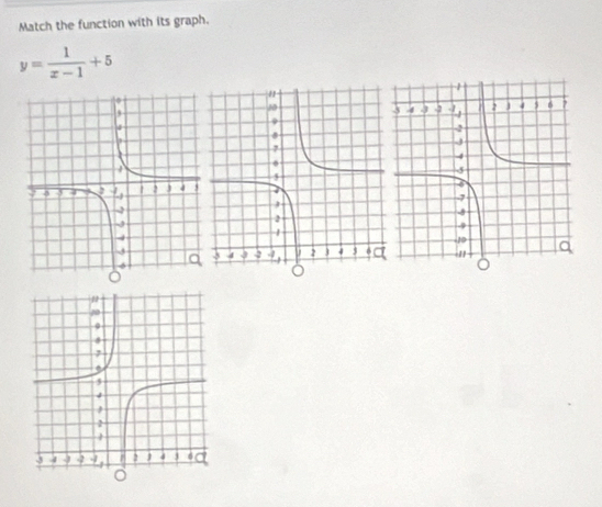 Match the function with its graph.
y= 1/x-1 +5