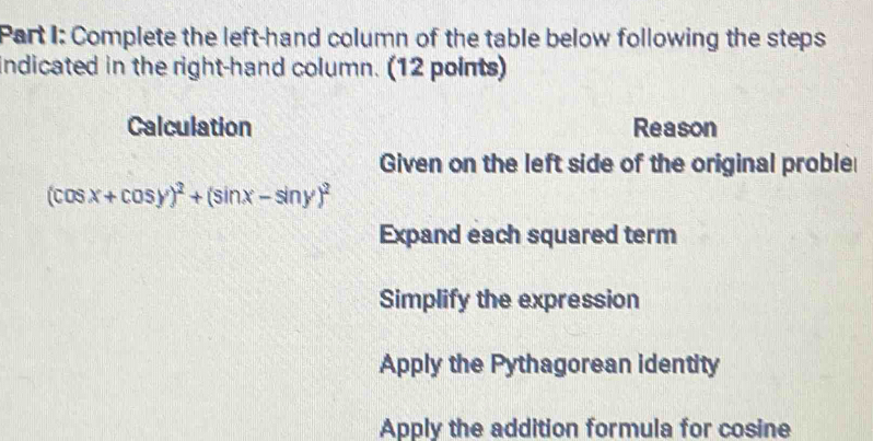 Solved: Complete the left-hand column of the table below following the ...