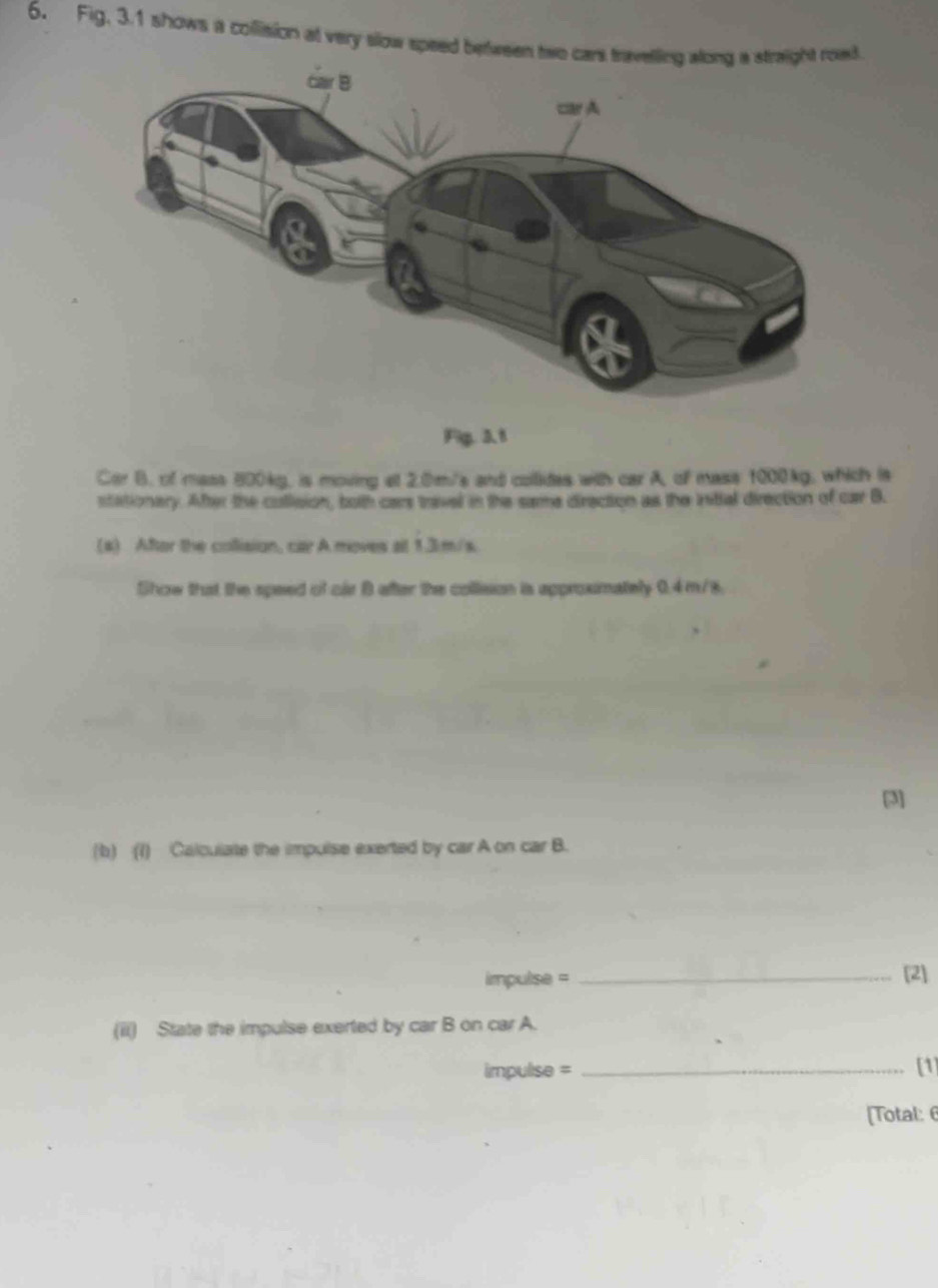Solved: Fig, 3.1 shows a collision at very slow speed Fig. 3.1 Car B ...