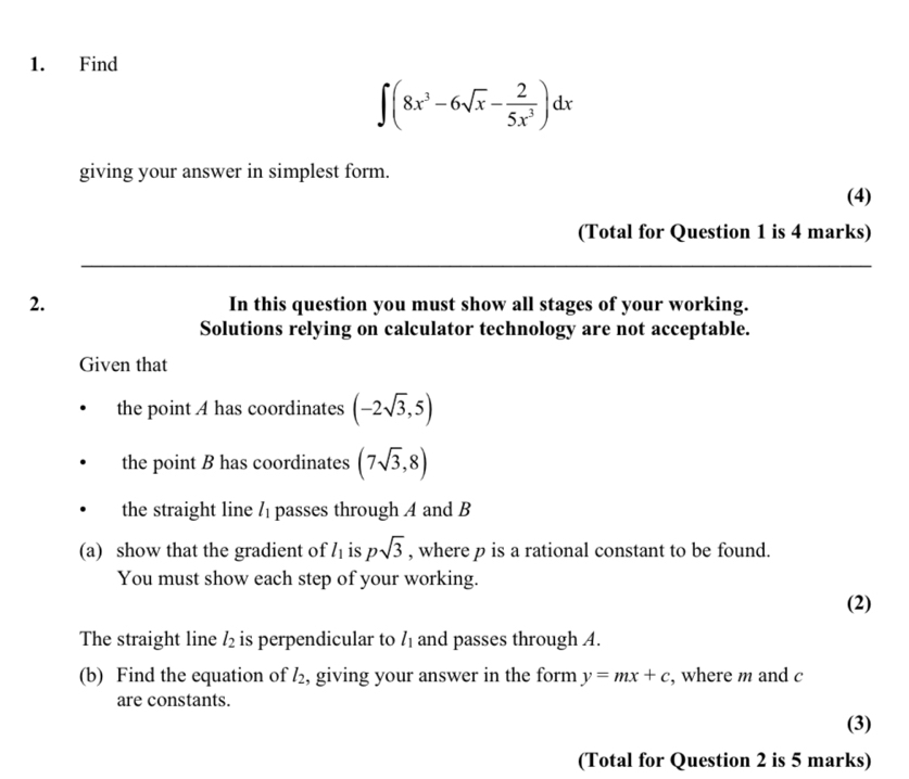 Solved: Find ∈t (8x^3-6sqrt(x)- 2/5x^3 )dx giving your answer in ...