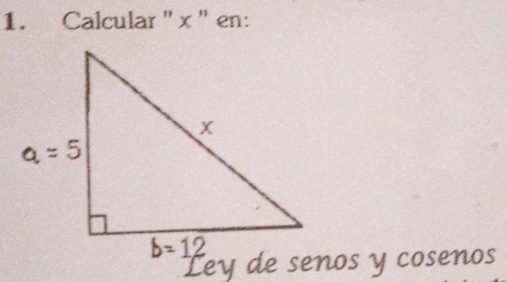 Calcular '' x ' en:
Ley de senos y cosenos