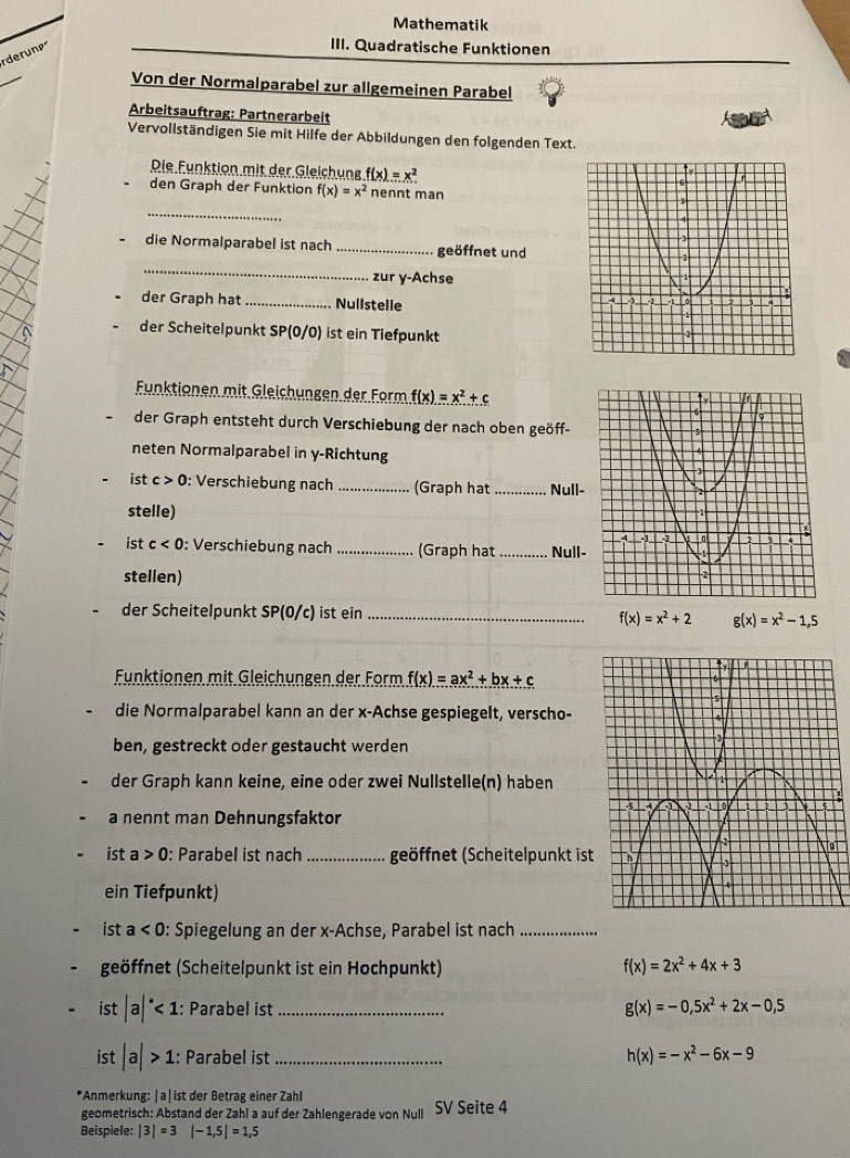 Gelöst:Mathematik rderung III. Quadratische Funktionen Von der ...