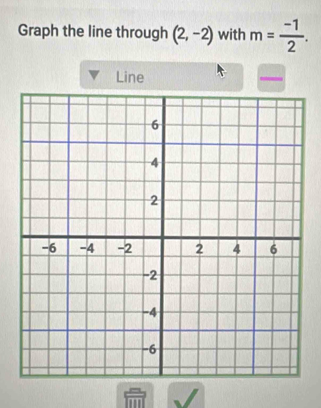 Graph the line through (2,-2) with m= (-1)/2 . 
Line