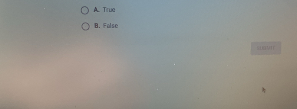 A. True
B. False
SUBMIT