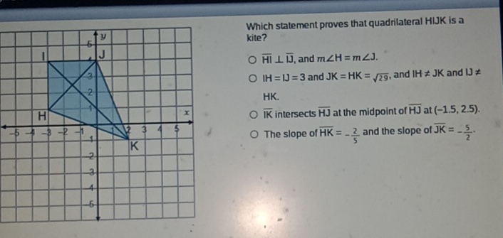 Solved: Which statement proves that quadrilateral HIJK is a kite? , and ...