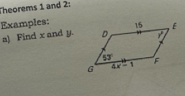 Theorems 1 and 2:
Examples:
a) Find x and y.