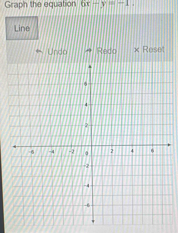 Graph the equation 6x-y=-1. 
Line 
Undo Redo Reset