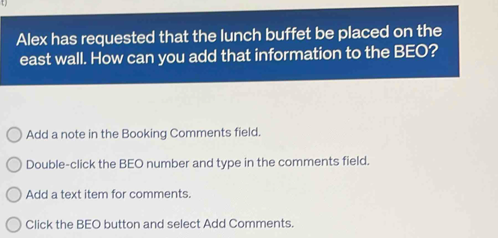 Solved: Alex has requested that the lunch buffet be placed on the east ...