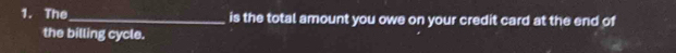 The_ is the total amount you owe on your credit card at the end of 
the billing cycle.