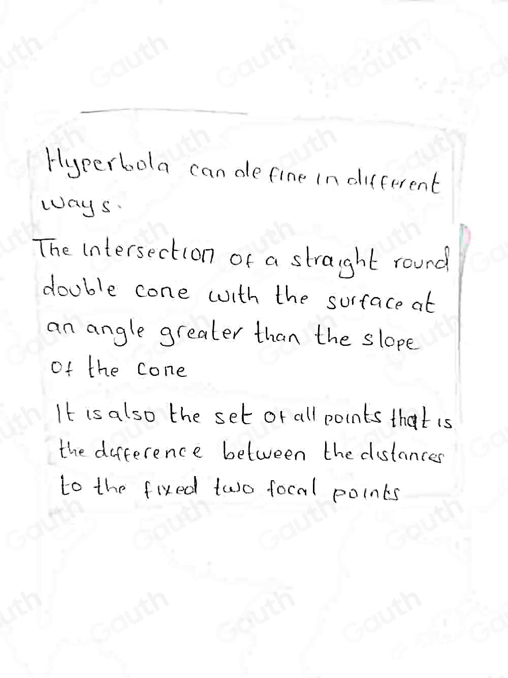 Solved: Which intersection forms a hyperbola? A plane intersects only ...
