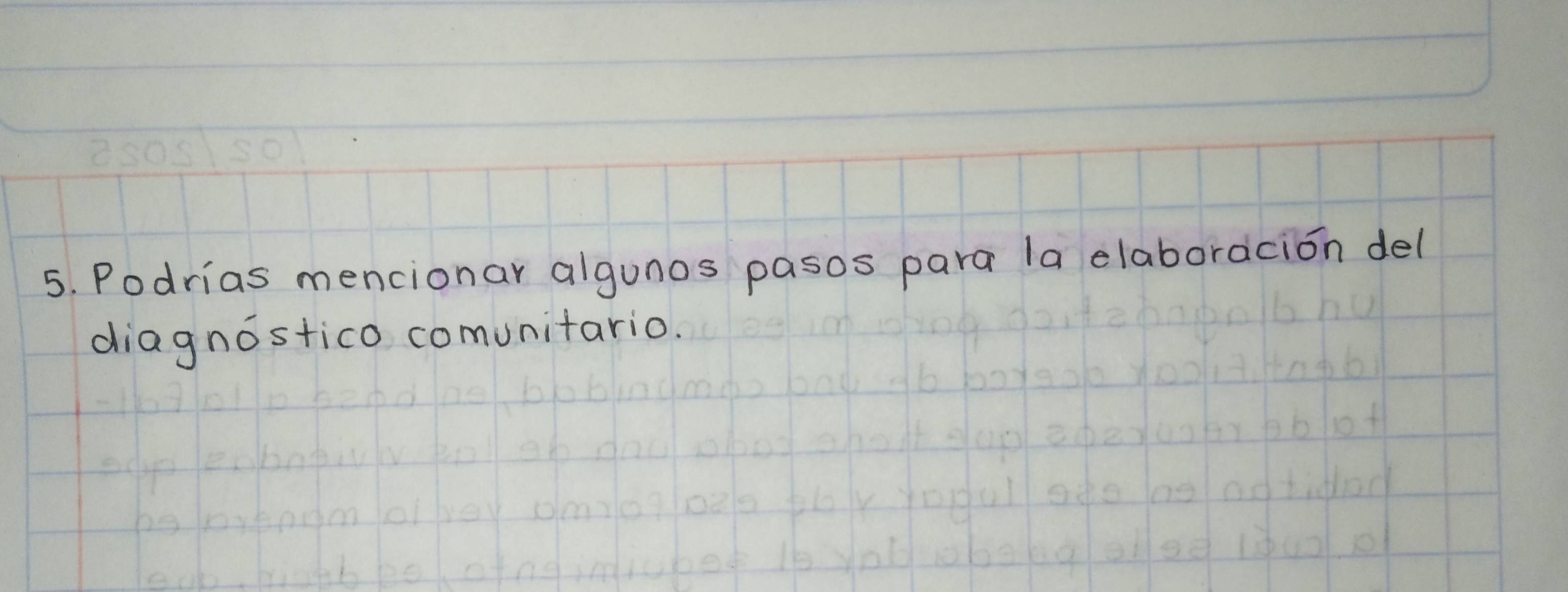 Podrias mencionar algunos pasos para la elaboracion del 
diagnostico comunitario.