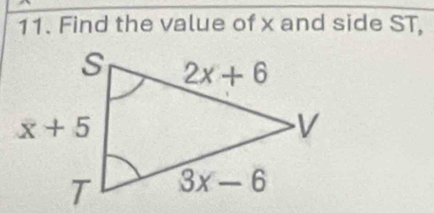 Find the value of x and side ST,