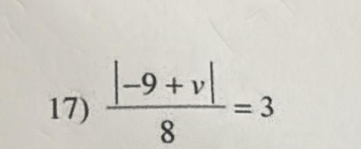  (|-9+v|)/8 =3