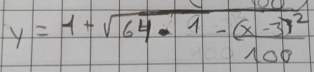 y=1+sqrt(64· 1-frac (x-3)^2)100