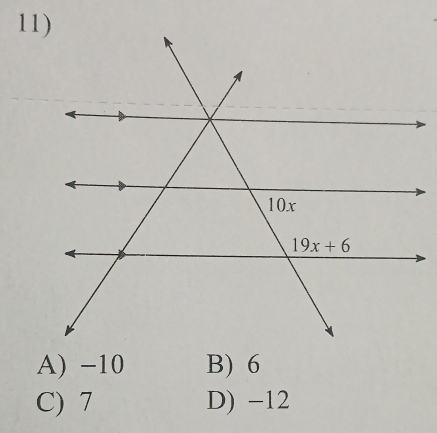 A) -10 B) 6
C) 7 D) -12