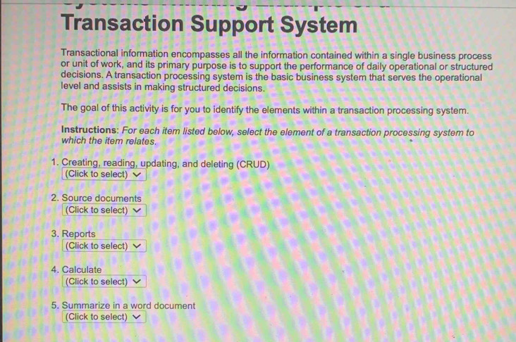 Solved: Transaction Support System Transactional information ...
