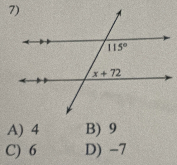 A) 4 B) 9
C) 6 D) -7