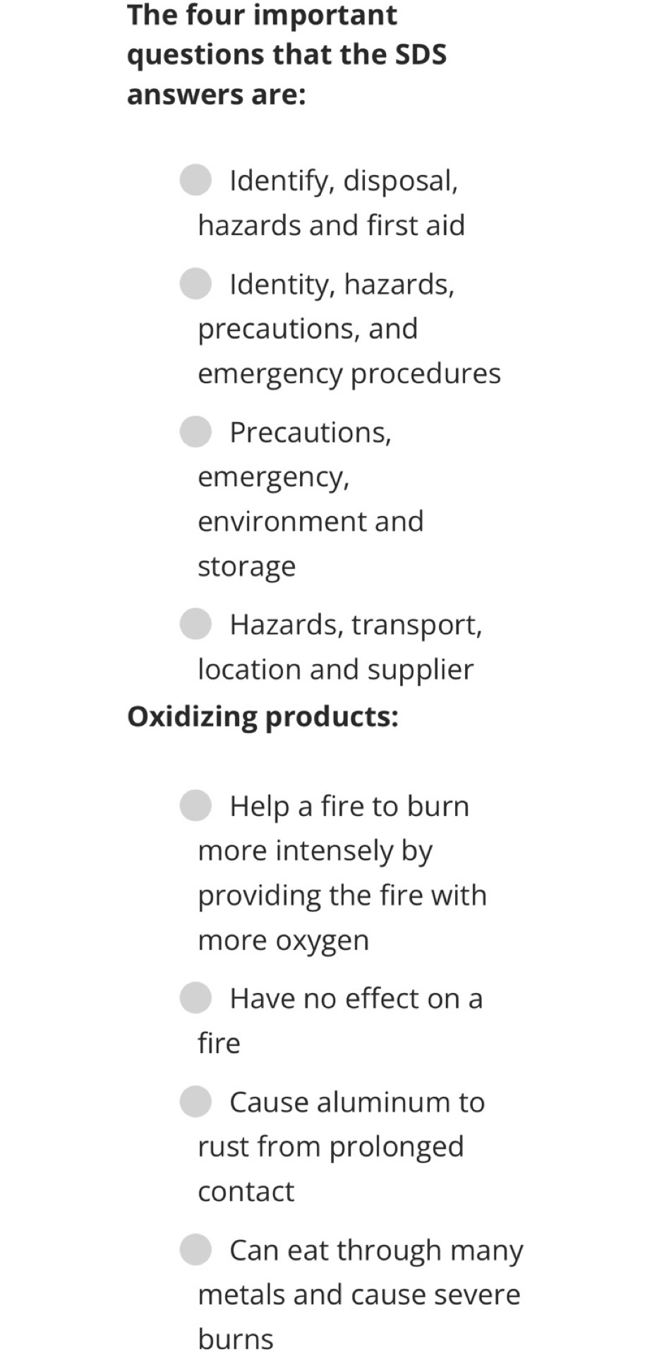 Solved: The four important questions that the SDS answers are: Identify ...