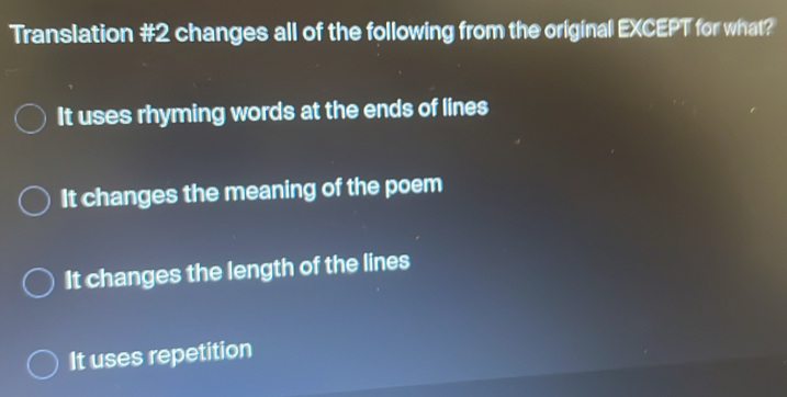 Solved: Translation #2 changes all of the following from the original ...