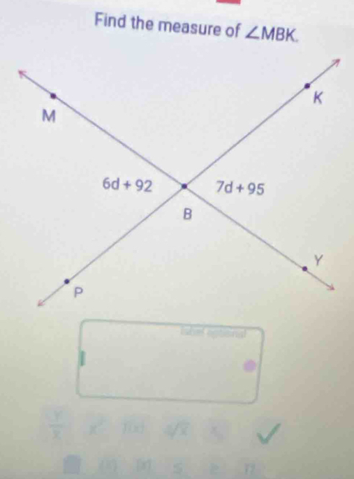 Find the measure of ∠ MBK
 1/8  x°