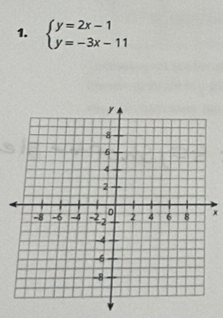 beginarrayl y=2x-1 y=-3x-11endarray.
x