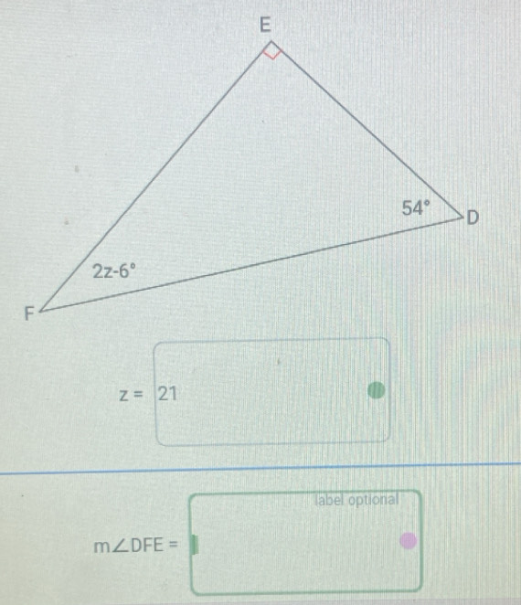 z= 21
label optional
m∠ DFE=