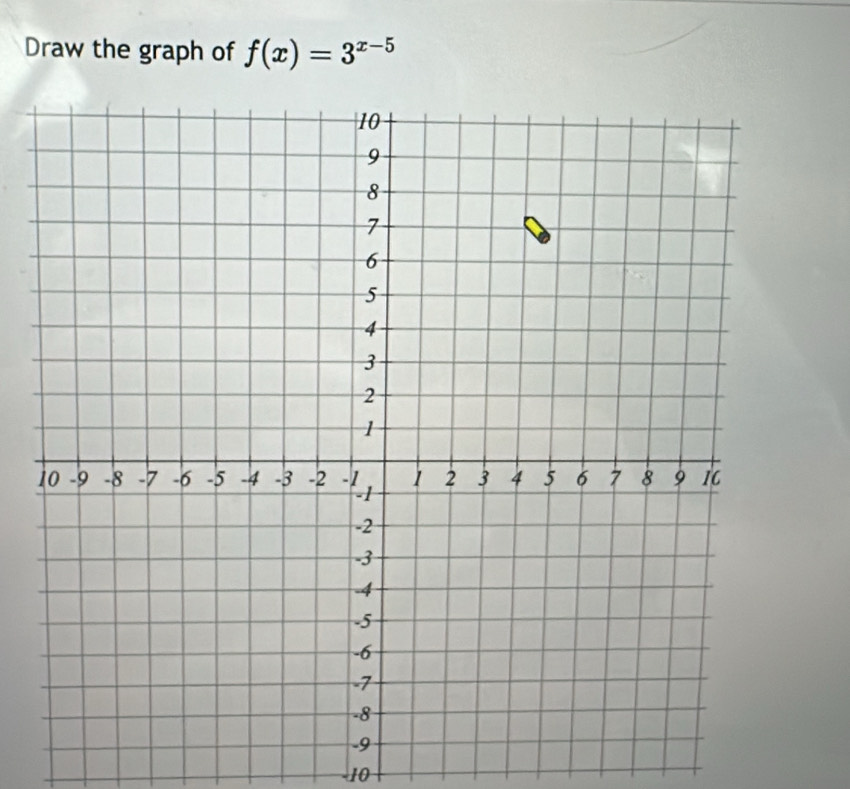 Draw the graph of f(x)=3^(x-5)
-10