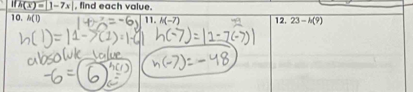 Ifh(x)=|1-7x| , find each valu