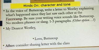 Solved: English Minds On: character and tone In the voice of Buttercup ...