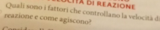 LItá di reazione 
Quali sono i fattori che controllano la velocità di 
reazione e come agiscono?